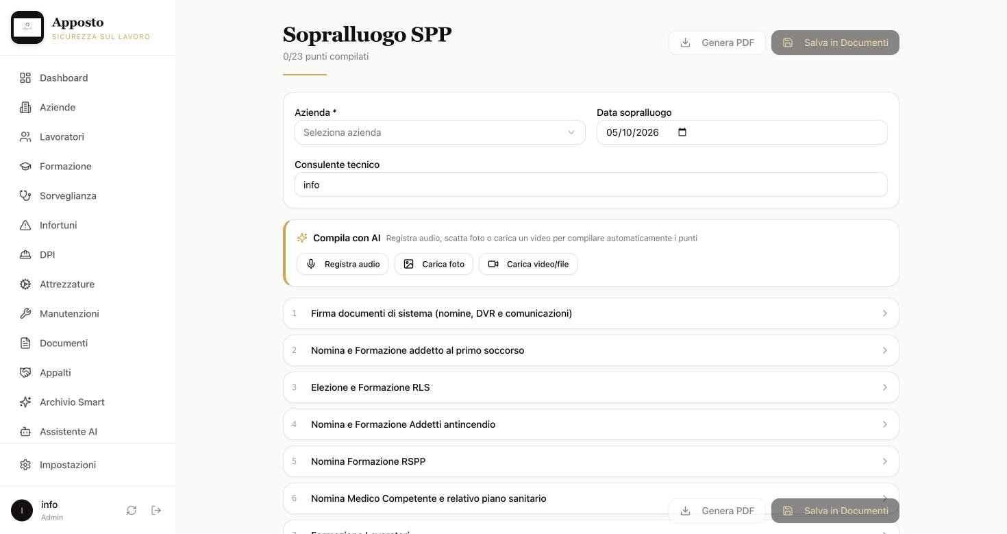 Schermata del Sopralluogo SPP